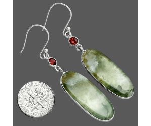 Moss Agate and Garnet Earrings SDE88733 E-1002, 12x30 mm