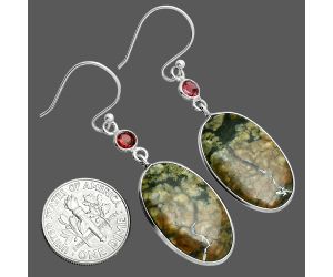 Rhyolite - Rainforest Jasper and Garnet Earrings SDE88735 E-1002, 14x23 mm