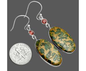 Bamboo Jasper and Garnet Earrings SDE88736 E-1002, 13x25 mm