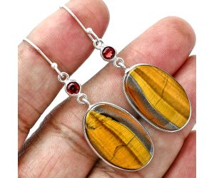 Tiger Eye and Garnet Earrings SDE88743 E-1002, 15x23 mm