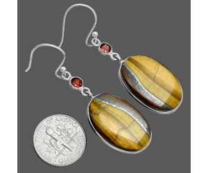 Tiger Eye and Garnet Earrings SDE88743 E-1002, 15x23 mm