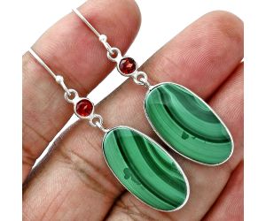 Malachite Eye and Garnet Earrings SDE88746 E-1002, 12x24 mm