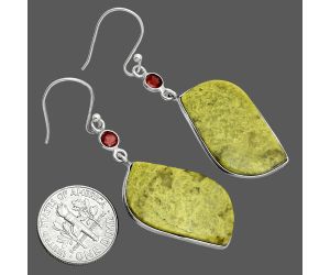 Green Opal Madagascar and Garnet Earrings SDE88754 E-1002, 15x27 mm