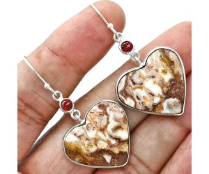 Heart Rosetta Picture Jasper and Garnet Earrings SDE88760 E-1002, 23x23 mm