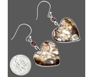 Heart Rosetta Picture Jasper and Garnet Earrings SDE88760 E-1002, 23x23 mm