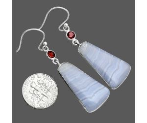 Blue Lace Agate and Garnet Earrings SDE88764 E-1002, 15x27 mm