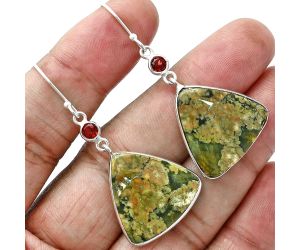 Rhyolite - Rainforest Jasper and Garnet Earrings SDE88765 E-1002, 21x21 mm