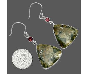 Rhyolite - Rainforest Jasper and Garnet Earrings SDE88765 E-1002, 21x21 mm