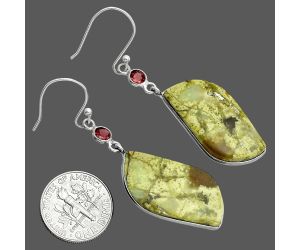 Green Opal Madagascar and Garnet Earrings SDE88767 E-1002, 14x28 mm