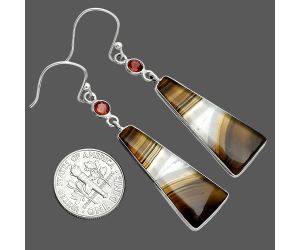 Montana Agate and Garnet Earrings SDE88771 E-1002, 13x30 mm