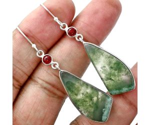 Moss Agate and Garnet Earrings SDE88775 E-1002, 13x29 mm