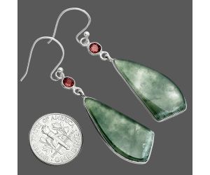 Moss Agate and Garnet Earrings SDE88775 E-1002, 13x29 mm