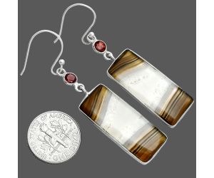 Montana Agate and Garnet Earrings SDE88776 E-1002, 12x29 mm