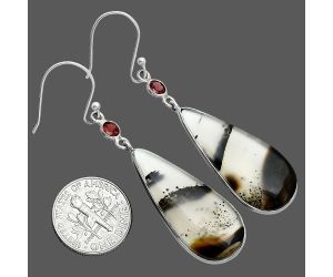 Montana Agate and Garnet Earrings SDE88780 E-1002, 14x31 mm