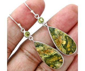 Rhyolite - Rainforest Jasper and Peridot Earrings SDE88782 E-1002, 12x26 mm