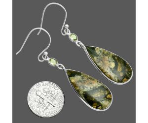 Rhyolite - Rainforest Jasper and Peridot Earrings SDE88782 E-1002, 12x26 mm