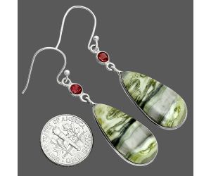 Serpentine and Garnet Earrings SDE88783 E-1002, 13x26 mm