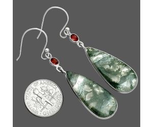 Horse Canyon Moss Agate and Garnet Earrings SDE88785 E-1002, 12x28 mm