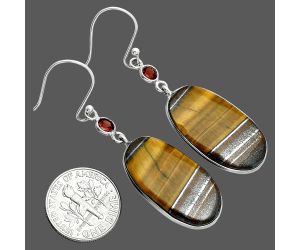 Tiger Eye and Garnet Earrings SDE88798 E-1002, 14x26 mm