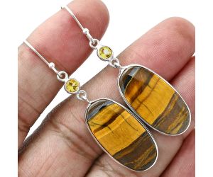 Tiger Eye and Citrine Earrings SDE88799 E-1002, 13x26 mm