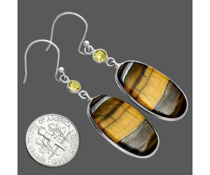 Tiger Eye and Citrine Earrings SDE88799 E-1002, 13x26 mm