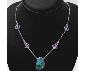 Natural Azurite Chrysocolla & Amethyst Necklace SDN1314 N-1004, 17x24 mm