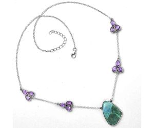 Natural Azurite Chrysocolla & Amethyst Necklace SDN1314 N-1004, 17x24 mm