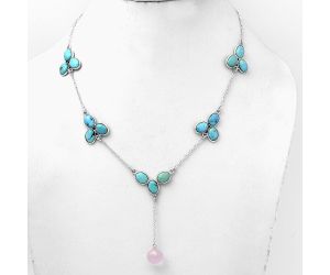 Faceted Rose Quartz Briolette Ball & Nevada Turquoise Necklace SDN1430 N-1005, 9x9 mm