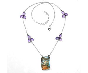 Spiny Oyster Turquoise and Amethyst Necklace SDN1667 N-1004, 17x27 mm