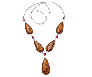 Coquina Fossil Jasper and Garnet Necklace SDN1794 N-1022, 19x36 mm