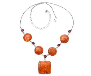 Red Sponge Coral and Garnet Necklace SDN1799 N-1022, 23x23 mm