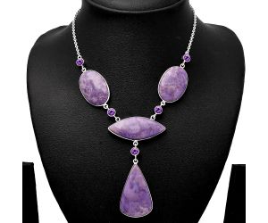 Lavender Jade and Amethyst Necklace SDN1843 N-1023, 22x36 mm