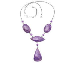 Lavender Jade and Amethyst Necklace SDN1843 N-1023, 22x36 mm