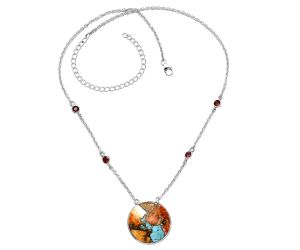 Spiny Oyster Turquoise and Garnet Necklace SDN1889 N-1012, 23x23 mm