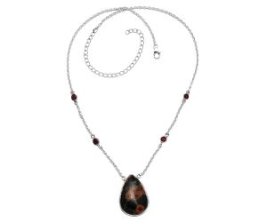 Peanut Obsidian and Garnet Necklace SDN1896 N-1012, 18x27 mm
