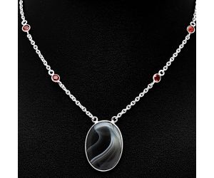 Banded Onyx and Garnet Necklace SDN1899 N-1012, 18x25 mm
