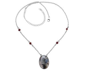 Scenic Dendritic Agate and Garnet Necklace SDN1907 N-1012, 18x26 mm