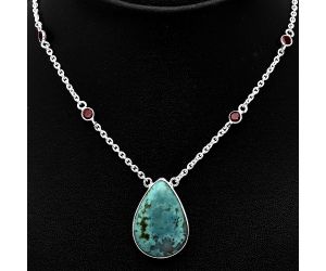 Royston Ribbon Turquoise and Garnet Necklace SDN1912 N-1012, 18x26 mm