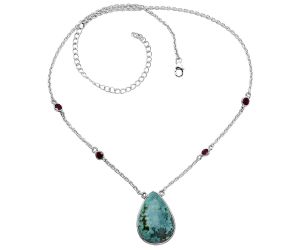 Royston Ribbon Turquoise and Garnet Necklace SDN1912 N-1012, 18x26 mm