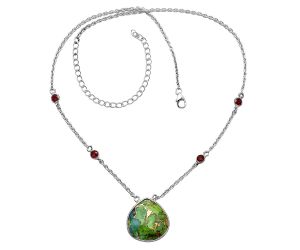 Blue Turquoise In Green Mohave and Garnet Necklace SDN1914 N-1012, 20x20 mm