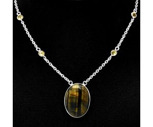 Blue Tiger Eye and Citrine Necklace SDN1916 N-1012, 18x24 mm