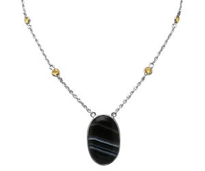 Black Botswana Agate and Citrine Necklace SDN1926 N-1012, 17x27 mm