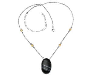 Black Botswana Agate and Citrine Necklace SDN1926 N-1012, 17x27 mm