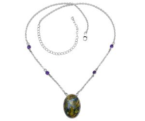 Azurite and Amethyst Necklace SDN1929 N-1012, 17x24 mm