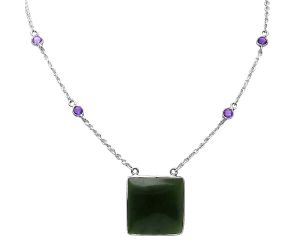Nephrite Jade and Amethyst Necklace SDN1930 N-1012, 21x21 mm