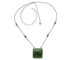 Nephrite Jade and Amethyst Necklace SDN1930 N-1012, 21x21 mm