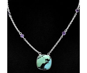 Lucky Charm Tibetan Turquoise and Amethyst Necklace SDN1934 N-1012, 18x18 mm