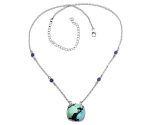 Lucky Charm Tibetan Turquoise and Amethyst Necklace SDN1934 N-1012, 18x18 mm