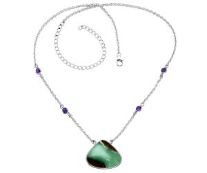 Boulder Chrysoprase and Amethyst Necklace SDN1936 N-1012, 20x24 mm