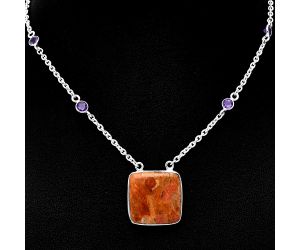 Red Sponge Coral and Amethyst Necklace SDN1938 N-1012, 19x19 mm
